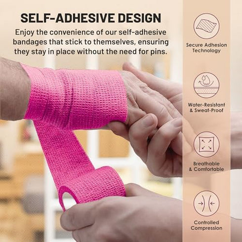 MEDca Self Adherent Cohesive Wrap Bandages, 2 Inches X 5 Yards, 6 Count (Rainbow Color)