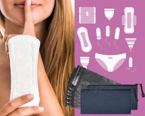 Sanitary Napkin Disposal Bags - 200pcs Gray Opaque Bags and 2 Dark Blue Storage Bags for Feminine Disposal