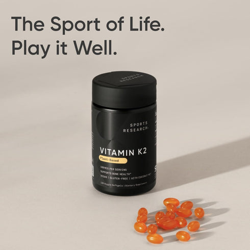 Sports Research Vitamin K2 as MK-7 100mcg with Coconut MCT Oil - 120 Vegan Softgels, Non-GMO, Gluten & Soy Free