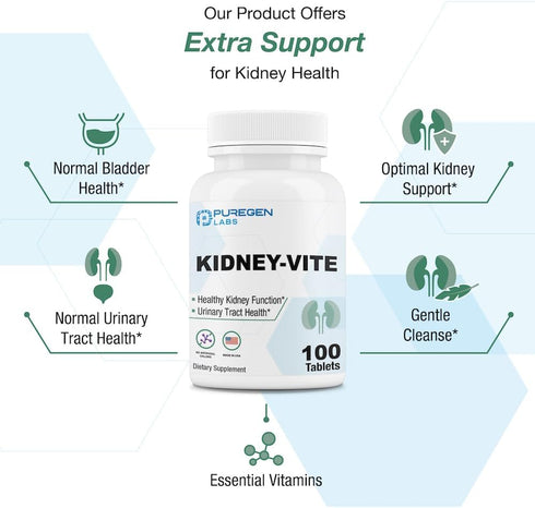 Puregen Labs Kidney-Vite, Premier Kidney, Renal Support, Non-GMO, Gluten-Free, No Artificial Color Additives, 100