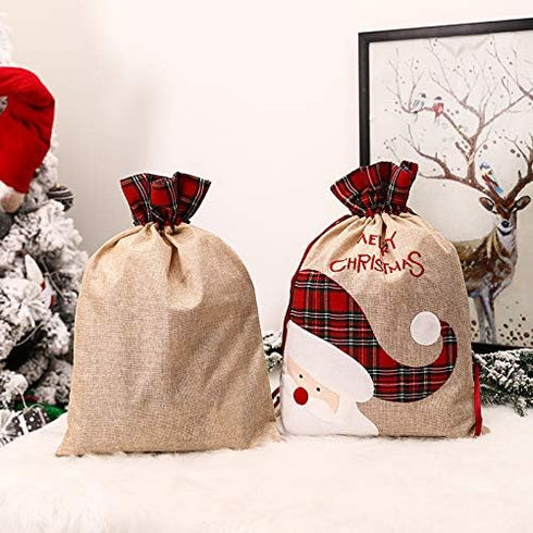 Yordearly 2Pcs Santa Sack Bags - Large Christmas Cloth Bag with Drawstring, 16" X 22" Reusable Present Storage