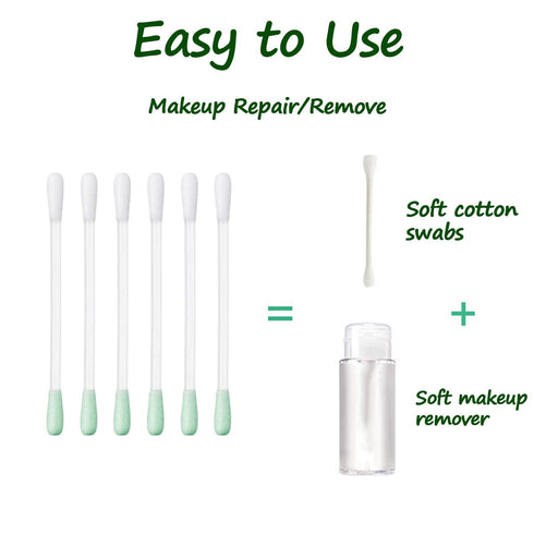 100 Pcs Cotton Makeup Remover Swabs - Disposable Vitamin E Liquid-Filled Swabs for Eye/Lip/Eyebrow Makeup Removal