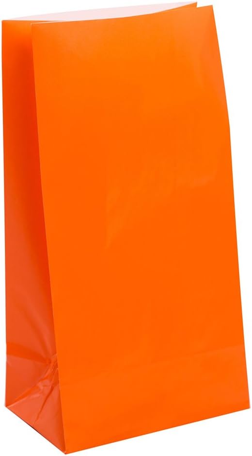 Vibrant Orange Paper Party Bags, Pack of 12, Premium Quality