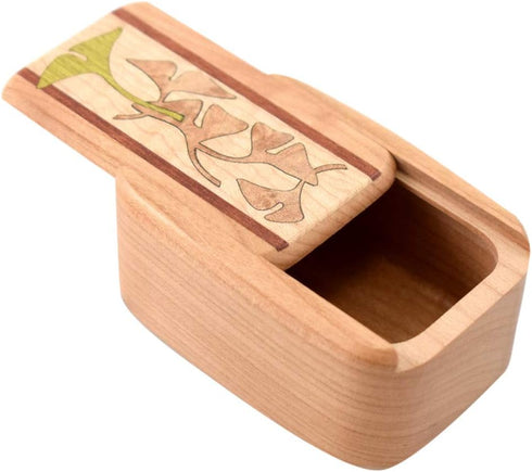 Large Cherry Wood Pill Box with Elegant Ginkgo Inlay - Handmade in the USA
