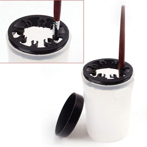 Nail Art Brush Cleaner Cup - 1 Piece Holder Remover for UV Gel Pen Polish with Multiple Size Slots, Black Lid