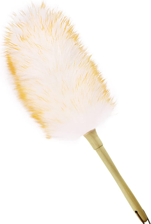 Lambs Wool Duster for Cleaning, 16'' Natural Feather Duster with Solid Wooden Handle for Window Blinds, Furniture