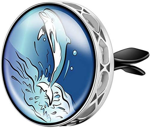 Wild Essentials Dolphin Essential Oil Car Vent Diffuser, Stainless Steel Locket Pendant with 8 Color Refill Pads