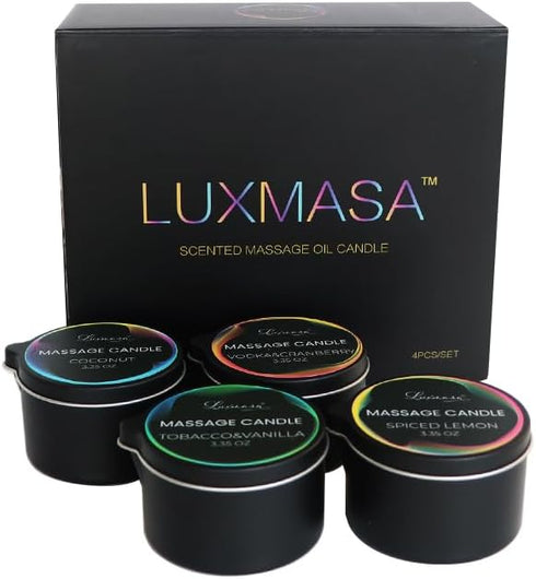 Set 4 13.4 OZ Massage Candles for Body Therapy-Natural Soybean Wax Low Temp Massage Oil Candles for Skin Care-Body