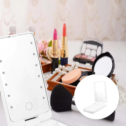 Travel Makeup Brush Set with LED Light Mirror - Portable Makeup Brush Set for Foundation and Powder