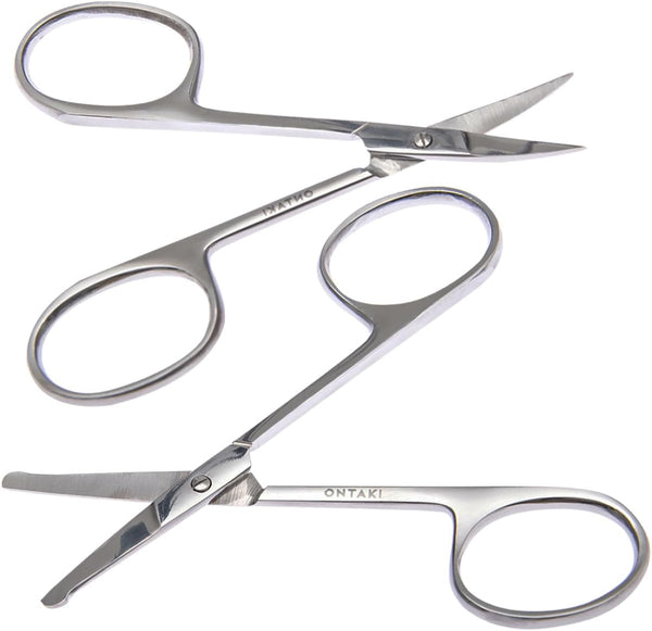 Ontaki Curved and Rounded Men's Facial Hair Scissors - Safe for Mustache, Nose Hair, Beard, Eyebrows, Ears