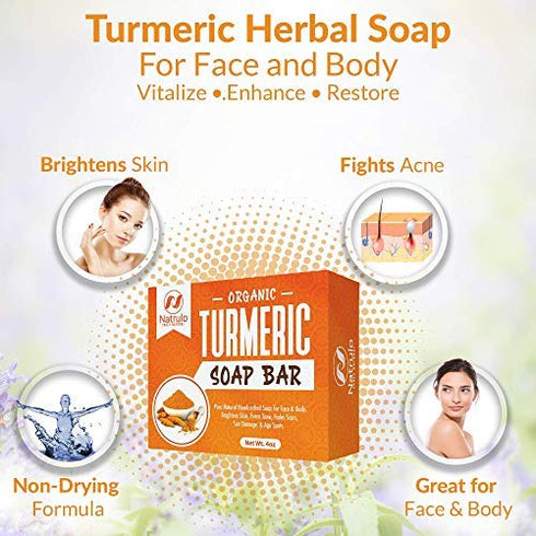 Organic Turmeric Soap Bar | Pure Natural Handcrafted Skincare, Made in USA Face & Body Cleanser with Calendula, Aloe Vera, French Clay | Brightens Skin, Evens Tone, Fades Scars, Sun Damage, Age Spots
