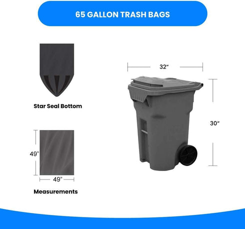 Reli. SuperValue 65 Gallon Heavy Duty Trash Bags | 60 Count | Made in USA | Black Multi-Use Garbage Bags