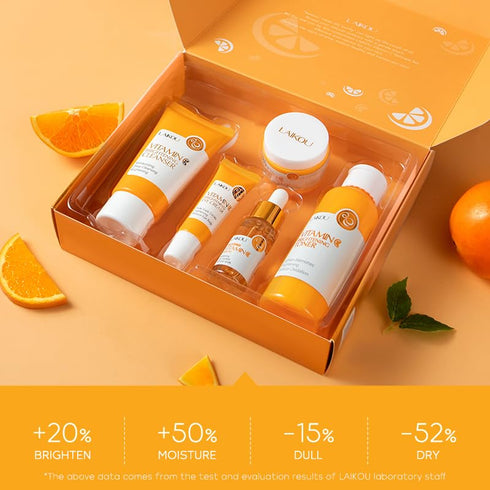 Skin Care Set 5pcs - Vitamin C Women Beauty Gift Set with Cleanser, Toner, Serum, Eye Cream, Face Cream - TSA-friendly