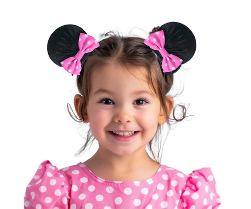 Pink Polka Dot Mice Mouse Hair Clips, Ears Elastic Bands Costume Accessories: M12 (Minnie clip 6 cm)
