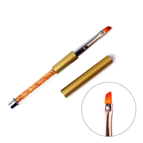 WOKOTO Nail Art Flat Painting Pens, Acrylic Nail Brush for Nail Art Extension, Rhinestones Handle, UV Gel Salon Tool