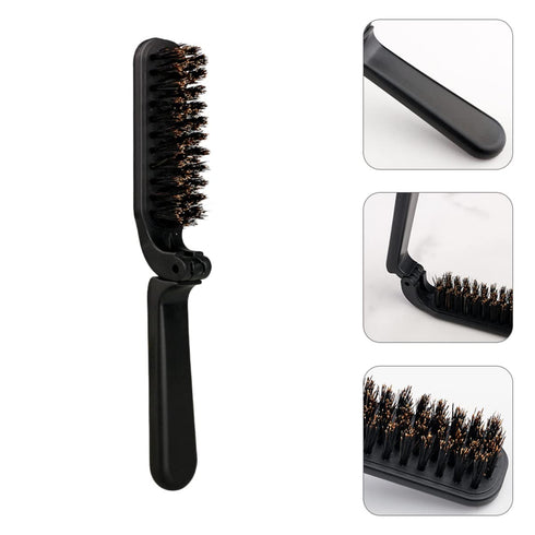 Small Home Stylish Mustache Pocket Hair Folding Brush, Black Comb for Men, Portable Detangling Grooming