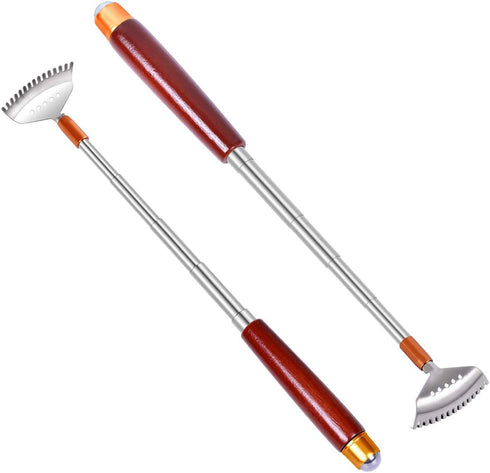 Back Scratchers, 2 Pack Extendable Wood Handle Backscratchers for Adults, 304 Stainless Steel Wide Claw Massage Roller