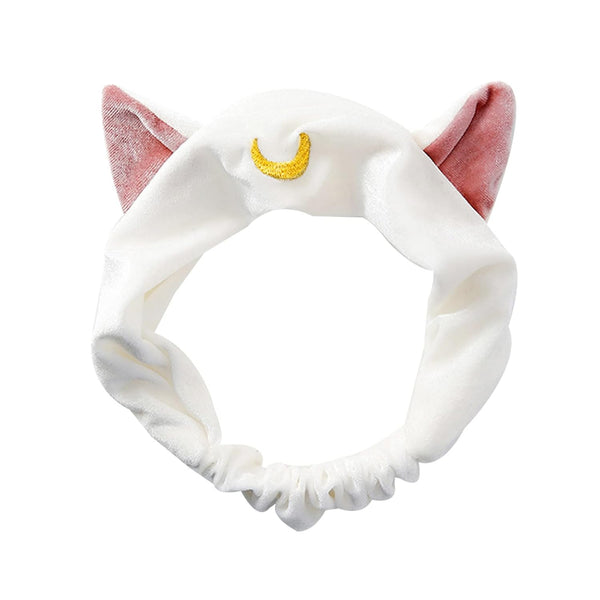 Ziper Usagi Moon Cute Cat Hairband Cosmetic Shower Headband (White)