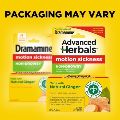 Dramamine Non-Drowsy Naturals Motion Sickness Relief, 18 Count, 4 Pack