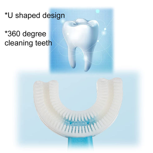 U-Shaped Kids Toothbrush, 2 PCS Soft Manual Training Toothbrush for Kids 6-12 Years (Pink + Blue)