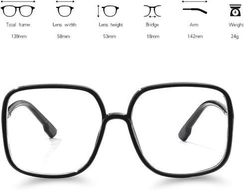 BIGGY Oversized Square Blue Light Blocking Glasses, Ultralight Anti Eyestrain Nerd Glasses for Reading, Gaming