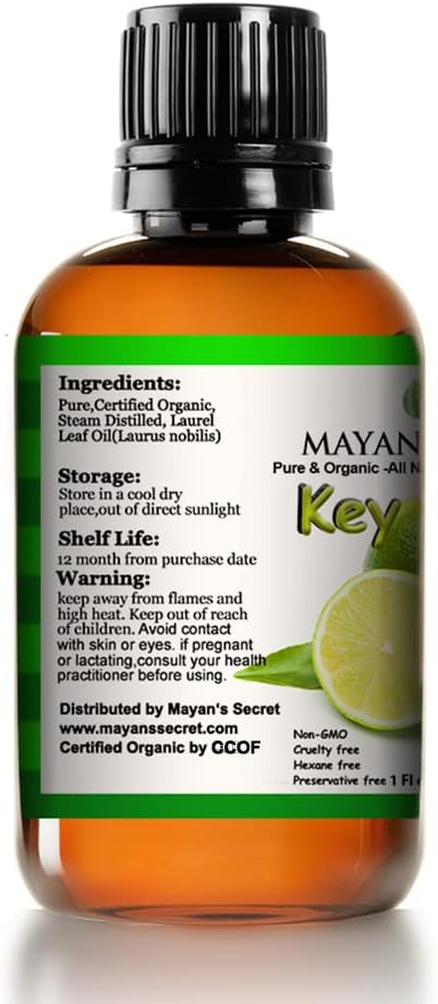 Mayan’s Secret USDA Certified Organic Key Lime Essential Oil for Diffuser & Reed Diffusers (100% PURE & NATURAL - UNDILUTED) 1oz Bottle