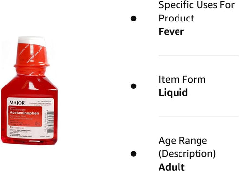 Mapap Adult Liquid Acetaminophen by MAJOR - 500mg Extra Strength, Cherry Flavor, 8 Fl Oz, Pack of 1