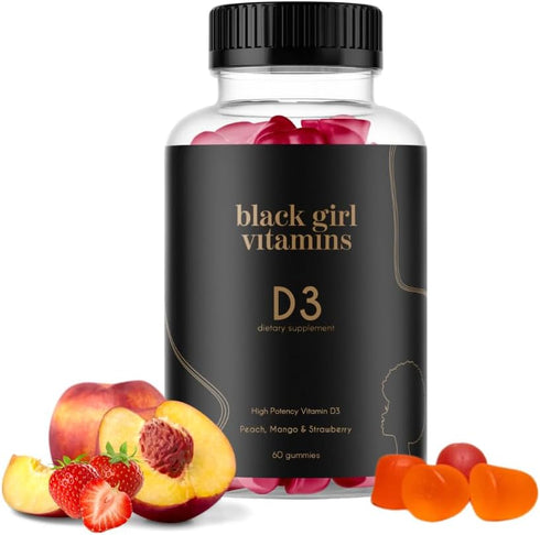 Black Girl Vitamins Vitamin D3 Gummies for Immune, Energy, and Bone Support, 2000IU per Serving, 60ct Gluten-Free