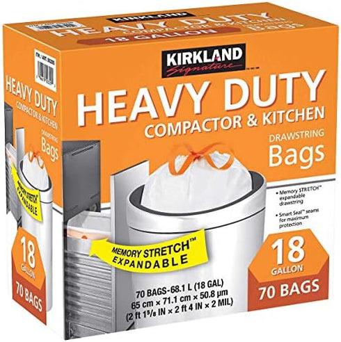 KIRKLAND 18 (70 Count) Signature Compactor and Kitchen Trash Bags, White, Gallon