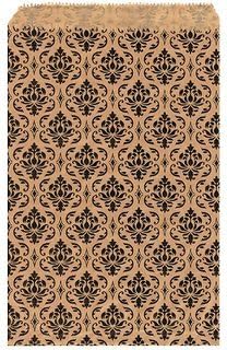 My Craft Supplies 100 Kraft Flat Merchandise Bags with Black Damask Print, 4x6
