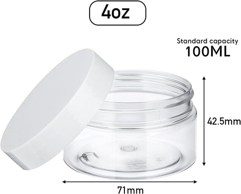 SATINIOR 24 Pieces Empty Clear Plastic Jars with Lids Round Storage Containers Wide-Mouth for Beauty Product Cosmetic Cream Lotion Liquid Butter Craft and Food (White Lid, 4 oz) by SATINIOR