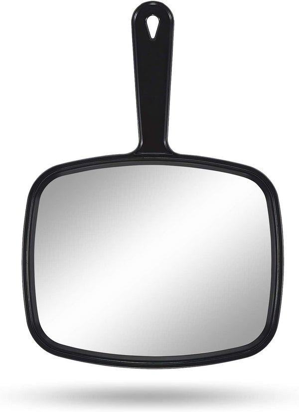 PROTECLE Hand Mirror - 10.3" L x 7.4" W Salon Barber Hairdressing Handheld Mirror with Handle, Square Black
