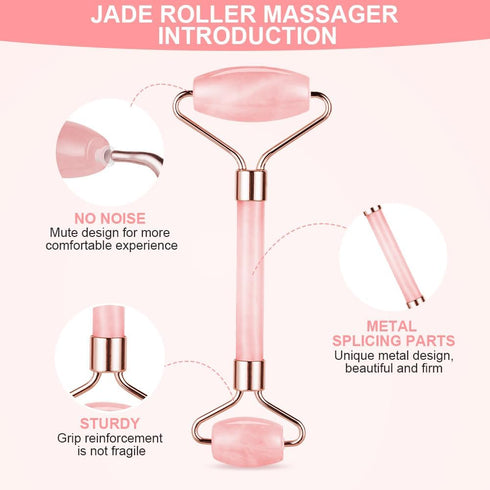 Gua Sha Facial Tools & Jade Roller Set, Face Gua Sha Tool, Ice Roller for Skin Care, Pink Gua Sha Stone Board Set