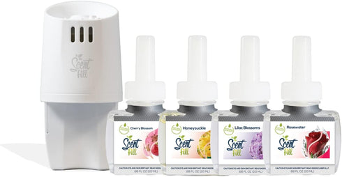 Scent Fill Spring Collection Kit, Lilac Blossom, Cherry Blossom, Honeysuckle, Rosewater, 4 Refills + Diffuser