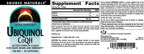 Source Naturals Ubiquinol CoQH 100mg, 30 Softgels
