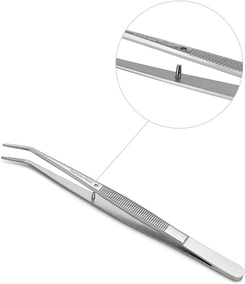 Stainless Steel Tweezers with Curved Serrated Tip, Multipurpose Sewing Machine Tweezers Forceps (2 Pcs Set)