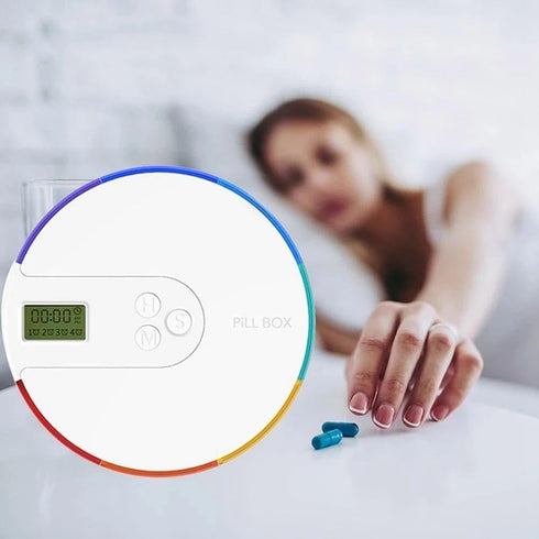 Ruitutedianzi 1 7-Day Piece Automatic Pill Dispenser Portable Electronic Medication Organizer White Weekly Smart Timing