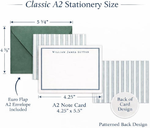 Set AS-2337 Personalized Mens Stationery with Envelopes, Custom Monogram Note Cards for Men, Professional Flat