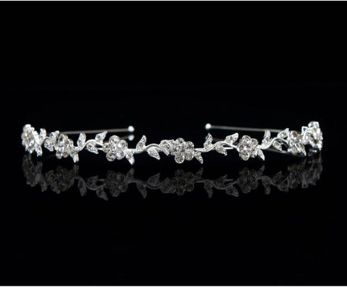 Women's Wedding Crystal Bridal Flower & Leaves Crown Headband, Tiara Headdress