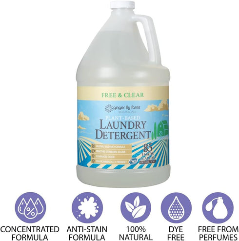 Ginger Lily Farms Botanicals Plant-Based Liquid Laundry Detergent, Free & Clear, Concentrated Formula, HE Compatible,