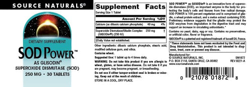 Source Naturals SOD Power As Glisodin, Superoxide Dismutase, Dietary Supplement, 250mg, 30 Tablets