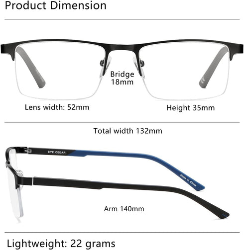 EYECEDAR Blue Light Blocking Reading Glasses for Men, Metal Half Frame, 5 Pack, 2.50