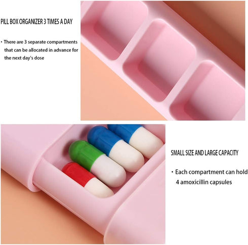 Travel Pill Organizer, 3 Times a Day Pill Box for Vitamins, Fish Oil, Supplements, Waterproof (Pink, 1PCS)