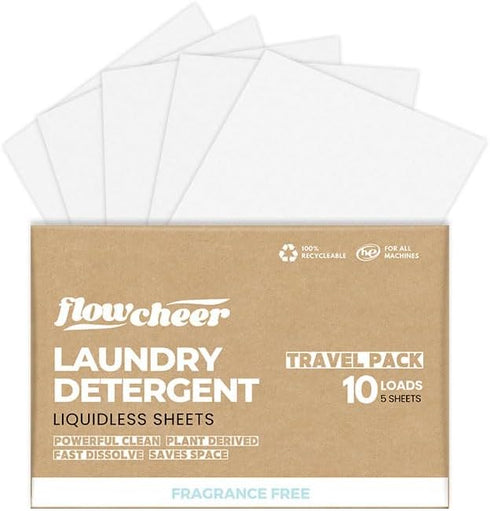 Laundry Detergent Sheets Travel Pack - 5 sheets 10 Loads Unscented, travel laundry detergent, Camping Traveling, No Plastic Jug, All Washing Machines, Hand Washing