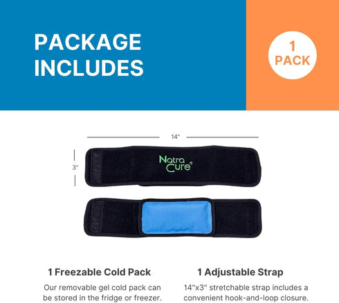 NatraCure Ice Pack for Injuries, Small Reusable Wrist Wraps for Pain Relief, Gel Ice Pack with 14" Strap
