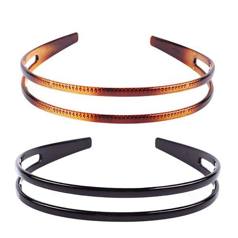 Set of 2 Women Hard Plastic Headband Hair Hoop, Black and Brown High-grade Hairband (Style F#)