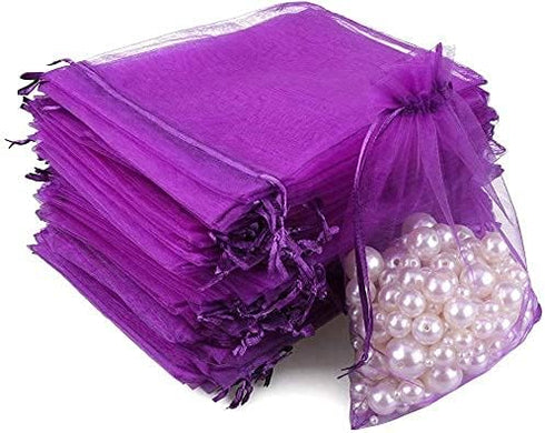 G2PLUS Purple Organza Bags, 4x6 in, 100PCS Drawstring Jewelry Pouches for Mother's Day Party Favors