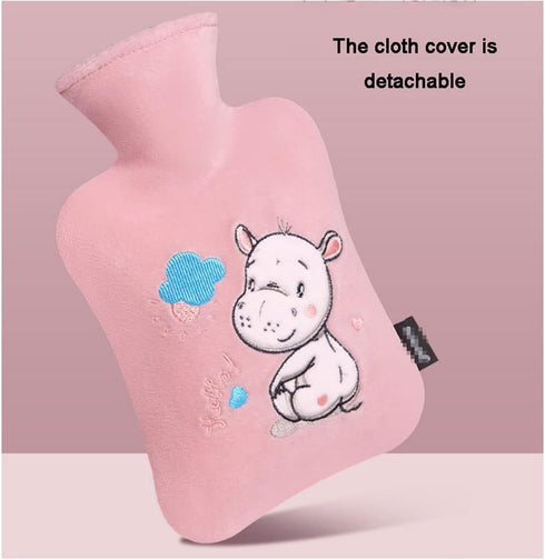 ORTOLY 1200ml FLOUGE Hot Water Bottle with Animal Pattern Cover Hot Water Bag Small Hot and Cold Bottle for Menstrual