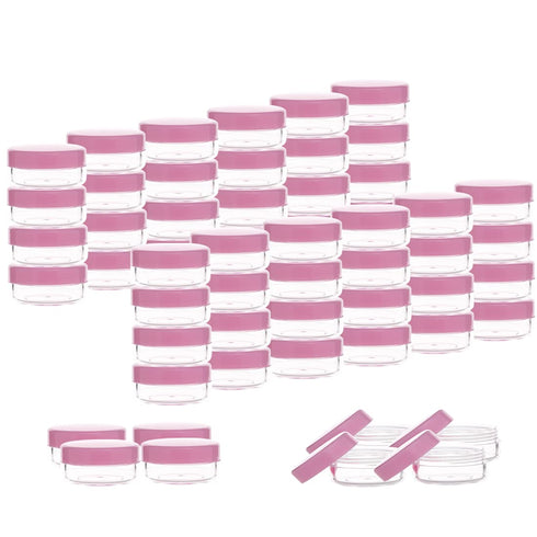 ZEJIA 3 Gram Sample Containers with Lids, 50 Count Tiny Jars for Makeup, Lip Balms, Lotion, Powder (Pink Lids)