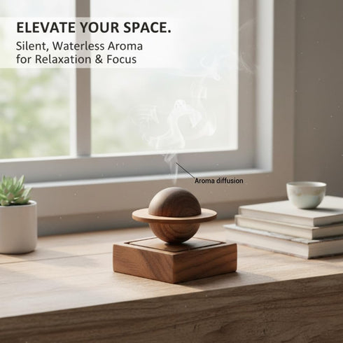 Vantico (1) Natural Wood Aroma Diffuser, Waterless Essential Oil Sphere Design, Walnut Base, Simple Minimalist Decor